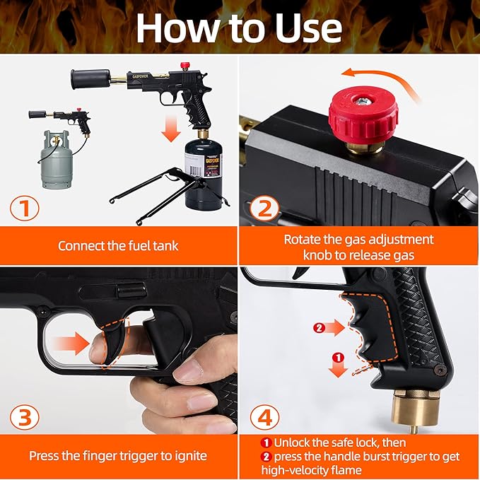 POWERFUL Grill Gun Propane Torch, Searing Torch kit include a Meat Thermometer, Charcoal Starter, Campfire Starter,Cooking Sear Torch,Sous Vide,Kitchen torch, Charcoal BBQ Light,Culinary Torch