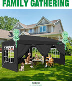 10x20 Pop Up Canopy with 6 Removable Sidewalls, 2 Central Lock Easy Set-up Outdoor Party Tent with Top Vent, Commercial Tent, Hand Bag x1, Sandbags x4, Stakes x8, Ropes x4 (Black, 10 * 20)