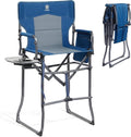 EVER ADVANCED Portable 30.7" Seat Height Tall Folding Camping Chair Directors Chair High Foldable Bar Stool with Side Table for Makeup Artist, Sports Event, Craft Show, Supports 350LBS