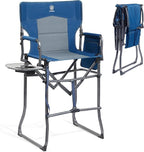 EVER ADVANCED Portable 30.7" Seat Height Tall Folding Camping Chair Directors Chair High Foldable Bar Stool with Side Table for Makeup Artist, Sports Event, Craft Show, Supports 350LBS