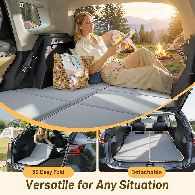 Car Bed for Ford Escape, Foldable Non-Inflatable Memory Foam Camping Mattress, Thickened Portable SUV Trunk Sleeping Pad, Air Mattress Upgrade for Camping & Travel Essentials, With Storage Bag, Gray