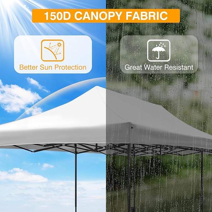 10x20fT Pop-Up Canopy Tent – Adjustable Height Outdoor Gazebo, Quick Setup with Sandbags, Ground Stakes & Ropes, Perfect for Outdoor Activities, White