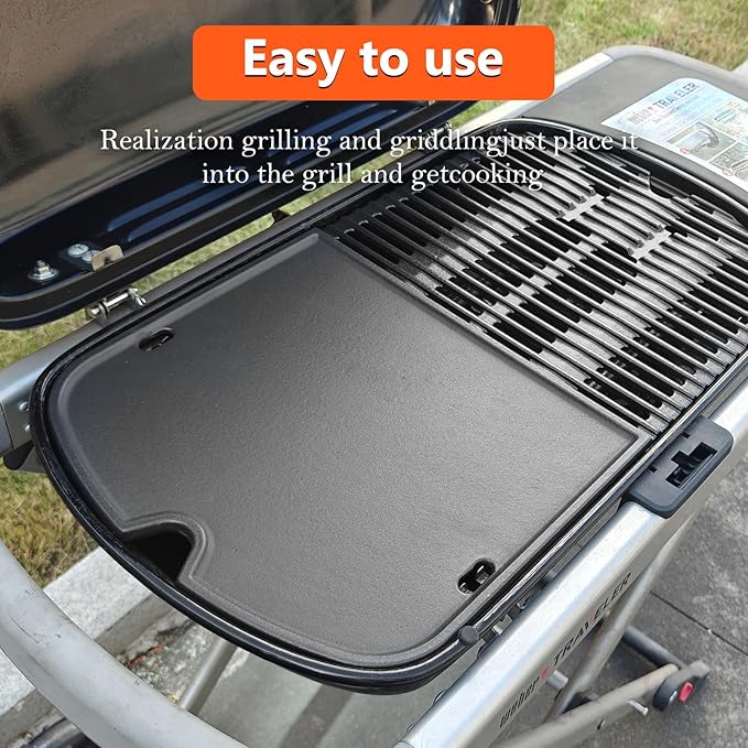 7034 Cast Iron Cooking Griddle Plate for Weber Traveler Portable Gas Grill Accessories, Griddle Replacement Parts for Weber Traveler 9010001 Outdoor BBQ Grill Replacement Part, 13.57 x 12.42 Inches