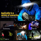 Headlamp LED Headlight Rechargeable 22000 High Lumen USB Head Light, Head Lamp COB Floodlight with Red Light for Adults - Night Fishing, Construction, Maintenance - 90° Adjustable