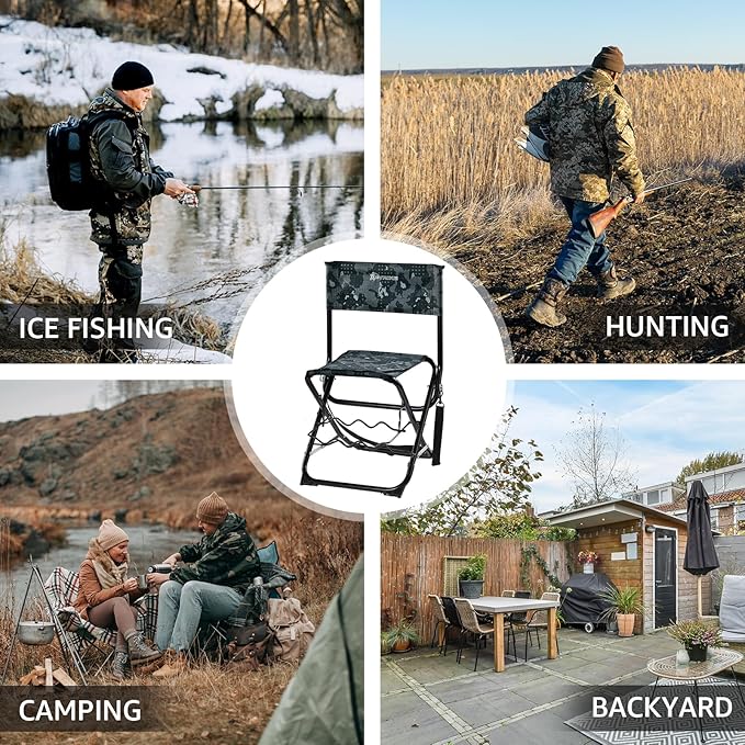 X Strike Portable Fishing Chairs Outdoor Folding Stool for Adults Portable Camping Chair for Ice Fishing,Hunting,Lawn,Patio,Garden,300LBS.