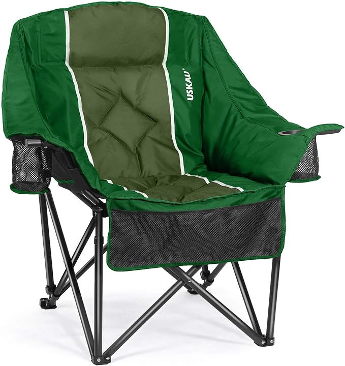 Oversized Camping Chair for Adults - Heavy Duty 400 lbs Padded Folding Chair with Wine Glass Holder, 2 Cup Holders & Side Pockets, Portable Carry Bag for RV, Tailgating, Lawn