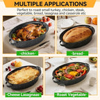 15.4” Roasting Pan With Lid, Oval Roaster Pan, Medium Roasting Pan For 10 Lb Turkey, Chicken, Lamb, Vegetables, Casserole, Lasagnaa