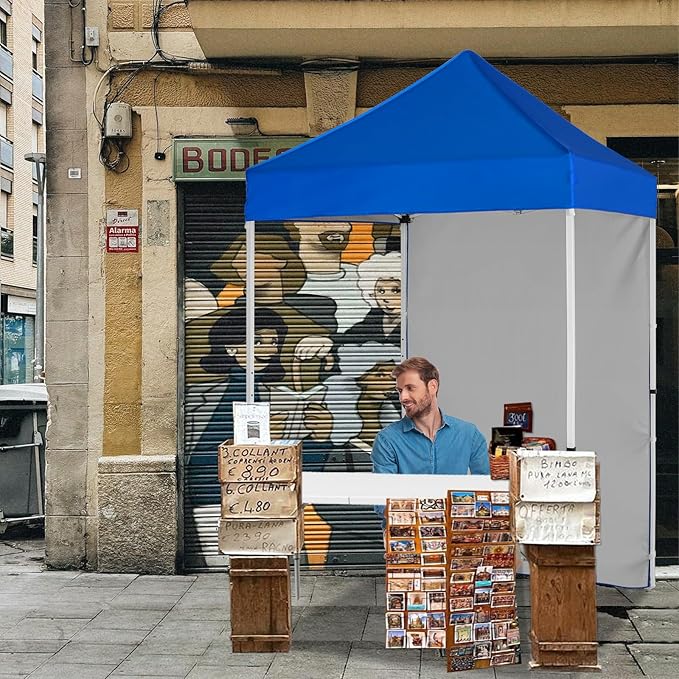 5x5 Pop Up Canopy Tent with Four Sidewalls, Instant Portable Beach Canopy, Outdoor Tent with Carry Bag for Camping, Sports, Tailgating, Events, Blue