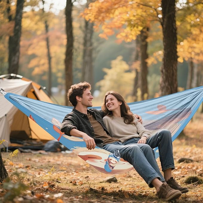 Aesthetic Sloth Blue Hammocks for Camping with Hanging Rope Fabric Hammock for Camping & Hiking Essential