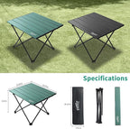 Small Camping Table, Ultralight Aluminum Folding Table with Carrying Bag, Portable & Lightweight Camping Side Table for Outdoor Camping, Picnic, Beach and Fishing, Green