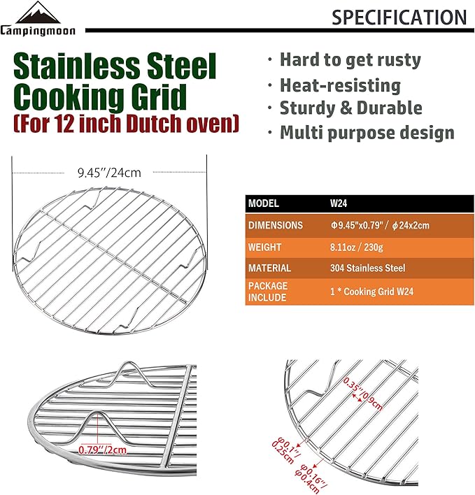 CAMPINGMOON Round Cooling Rack Roasting Rack for Baking Stainless Steel W24 Diameter φ9.5inch/φ24cm