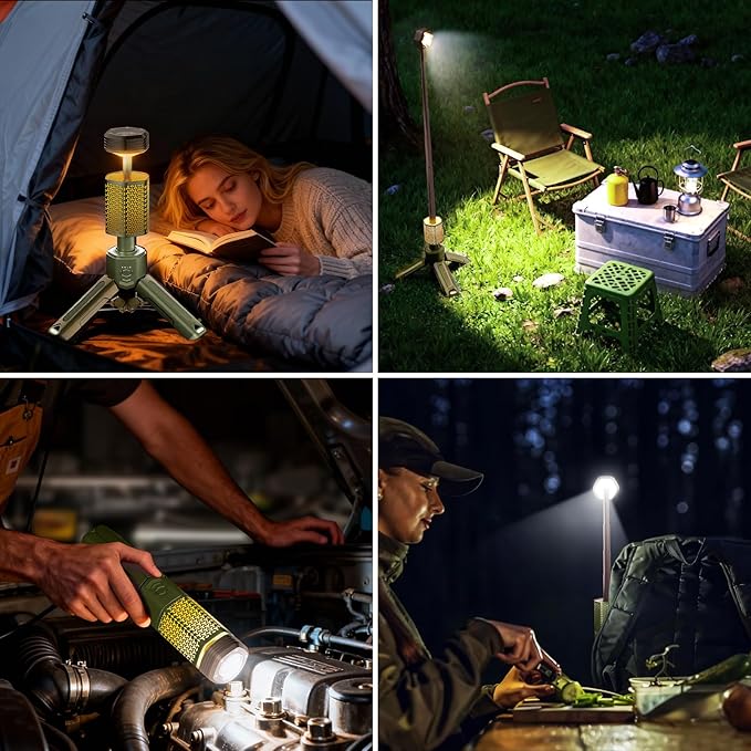 Telescopic Camping Light - 10500mAh Rechargeable Camping Lantern with Storage Bag, Dimmable Magnetic Tent Lamp, Waterproof Camping Lights Outdoor Emergency Lights for Home Power Outage, Hiking -Green