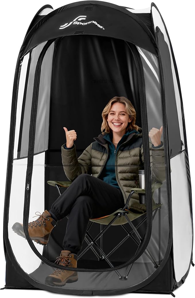 Sportneer Sports Tent: 1 Person Instant Shelter with Ultra Visibility for Cold Day - Lightweight Portable Pop Up Tent for Sports Event, Protection from Cold Wind and Rain, 37" Lx 37" W x 63.5" H