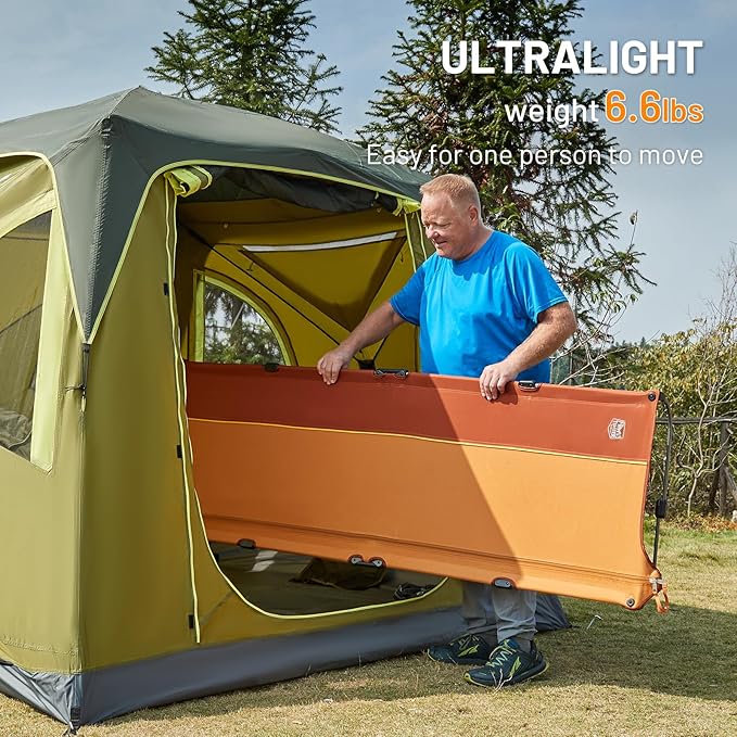 TIMBER RIDGE 20-Second Quick Set-Up Camping Cot, Lightweight Aluminum Folding Cot Low Profile with Zipper Closure, Portable Carry Bag for Camping, Travel and Outdoors, Support up to 225lbs, Orange