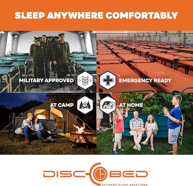 Disc-O-Bed Large Outdoor Modular 1 Person Single Camping Cot Portable Bed for Adults, Sleep Solution for Tents, Green