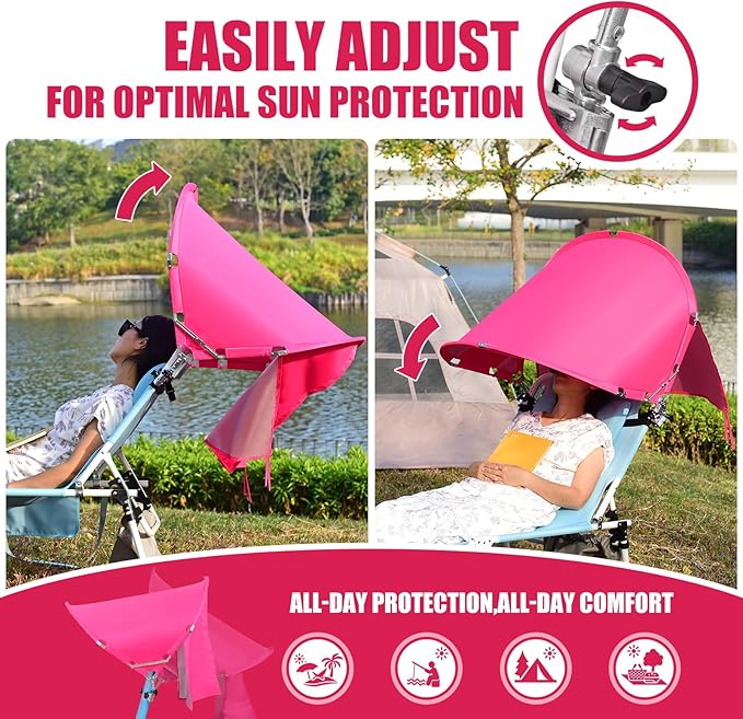 XL Universal Beach Chair Umbrella Canopy, UPF 50+ Chair Sun Shade Attachment with Adjustable Clamp for Camping, Lawn, Wheelchair, Tanning, Zero Gravity, Lounge, Outdoor Chairs, Oversized, 2 Pack
