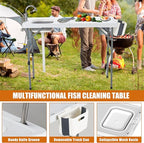 Spurgehom 50" Portable Fish Cleaning Table with Sink&Collapsible Wash Basin, Folding Camping Table with Faucet, Sprayer, Gloves, Trash Can, Storage Bag, Foldable Picnic Table for Picnic Beach Patio