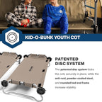 Disc-O-Bed Youth Double Cot Kid-O-Bunk, Modular for Bunk Beds, Dual Cots, or Bench with 2 Carry Bags for Portable Transport