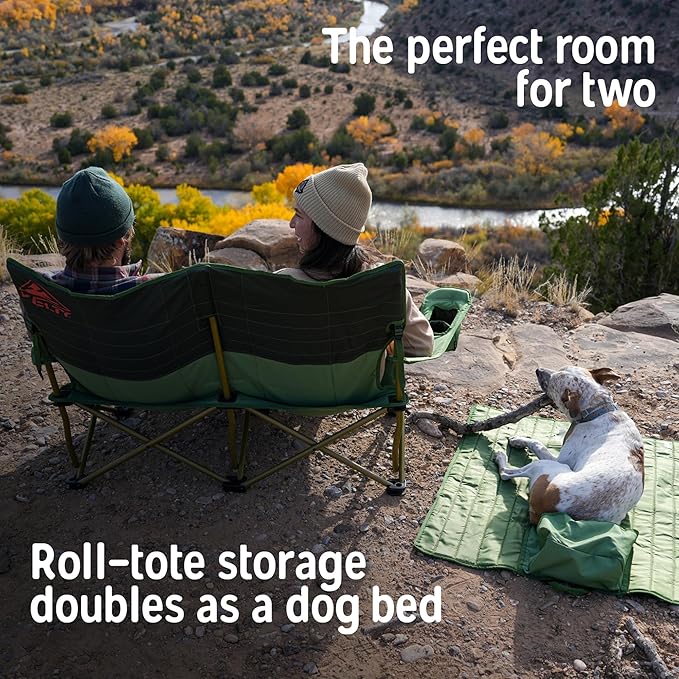Kelty Loveseat Oversized 2-Person Heavy Duty Folding Camp Chair, Double Seat for Soccer Games, Tailgating, Beach Days (Regular Height/Dark Shadow)