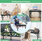 Folding Camping Table, Pure Black 2ft Picnic Table Metal Legs MDF Tabletop, Small Outdoor Table Adjustable Height, Lightweight, Portable Handle for Travel Cooking
