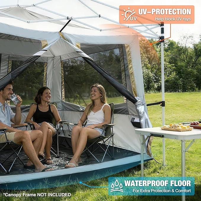 REDCAMP Canopy Camping Tent for Pop Up Canopy, Inner Tent with Mesh Window, Converts Straight Leg 10ft Canopy into Camping Shelter, Fits 4-6 Person, Khaki White(Frame/Shelter NOT Included)