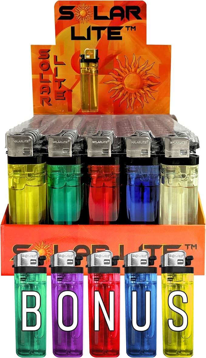 Disposable Lighters (Pack of 50) | Solar Lite® | Bonus 5pk Included | 55 Pack of Total Lighters