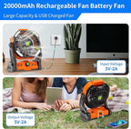 Camping Fan with LED Lantern, Portable Battery Powered Fan Rechargeable for Outdoor Camping Fans, 270°Head Rotation, Quiet USB Table Fan Battery Operated for Tent Beach Picnic Orange X26