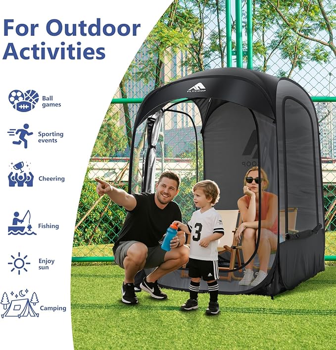 Sports Tent: Flycoop Portable Weather Pop Up Pod 2 Person to Provide Shelter from Wind Rain and Cold Weather Shelter for Outdoor Activities, Sports Events, Camping and Hiking