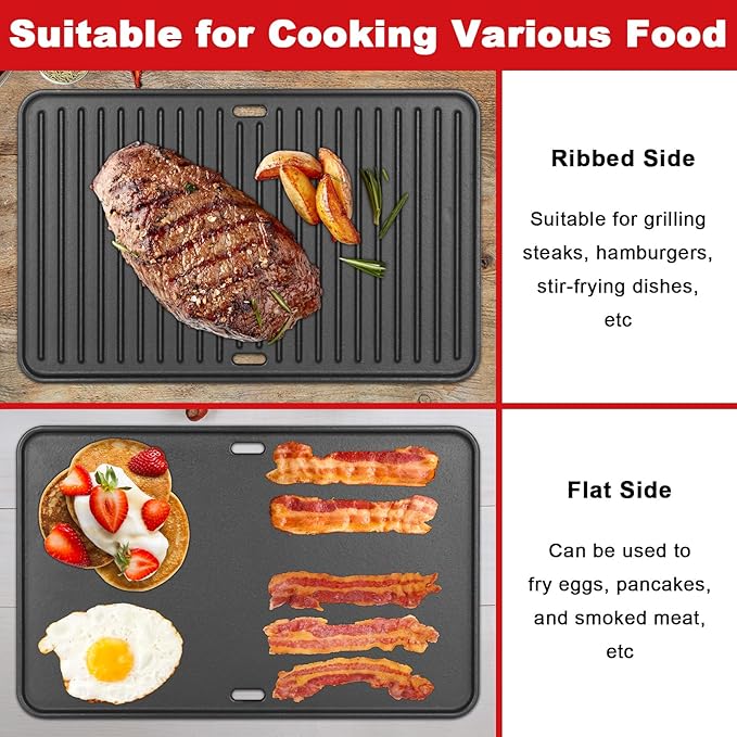 16"x10" Reversible Cast Iron Griddle for Weber Go-Anywhere Charcoal and Gas Grills, Portable Grill Griddle Plate for Indoor Stovetop/Outdoor Camping BBQ, Replacement for Weber 80631 70211 3634 67195