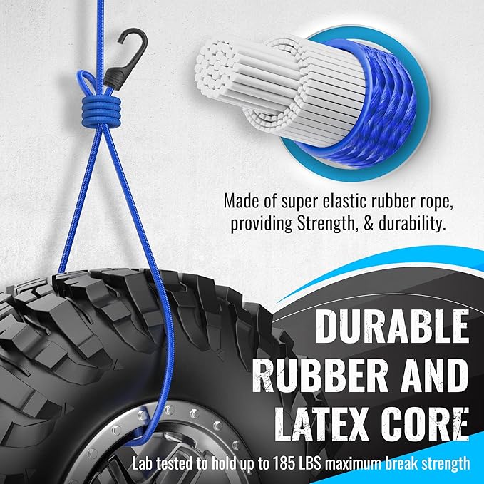 Bungee Cords Heavy Duty Outdoor - 30 PCS Bungee Cord with Hooks Assorted Sizes in Carry Bag, 10", 18", 24", 32", 40" Bungee Cords with Hooks & 8" Canopy, Bungee Balls, Tarp Clips