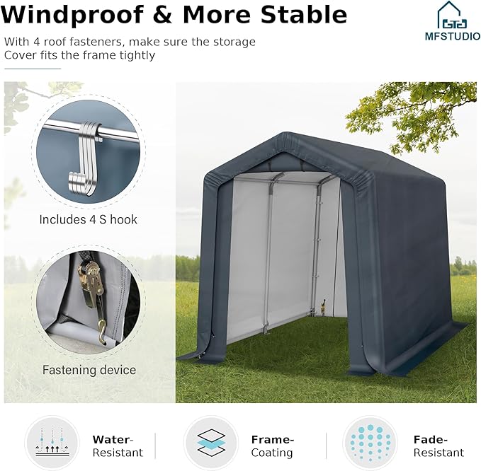 6x10ft Storage Sheds, Outdoor Portable Carport Shelter Garages Heavy Duty Canopy with Rolled up Zipper Doors, Outside Utility Shed Garage Tent for Motorcycle, Bicycles and Camping Tools