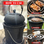 2-in-1 Hibachi Grill Outdoor, Pre-Seasoned Cast Iron, Tabletop MINI Portable Charcoal Grill for Camping - w/Draft Door, 2PCS Grates 6.3"