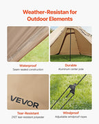 VEVOR Hot Tent, Camping Tipi Hot Tents with Stove Jack, Portable Winter Camping Tents with Snow Skirt, Easy Setup, Waterproof 4 Season Shelter Tents for Fishing Backpacking