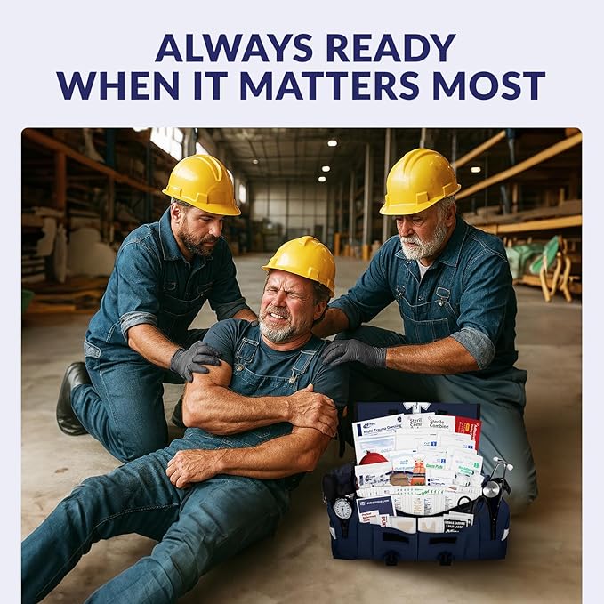 MFASCO Complete Emergency Response First Aid Kit Trauma Bag - 415 Piece Fully Stocked Supplies for Disaster Preparedness | for Business, Schools, Organizations, Groups, Home Safety (Reflective Blue)