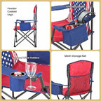 ARROWHEAD OUTDOOR Portable Deluxe Folding Camp Quad Chair w/Headrest, Glass & Cup Holders, Armest 6-can Cooler, Heavy Duty Carry Bag, 550 lbs Weight Capacity