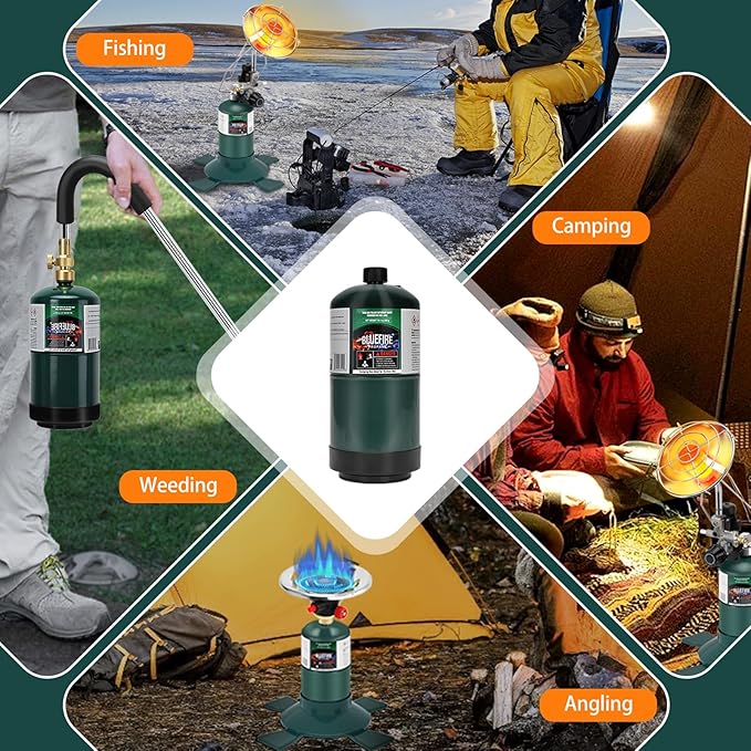 KOMAN BLUEFIRE 16.4 oz Propane Tank Camping Propane Tank Portable Canister Propane Gas Tank Small Propane Tanks for Camping Stove Outdoor Backpack Mini Burner Heater Cooking Torch Lamp(2 Pack)