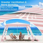 MoKo Beach Cabana, 8'×8' Large Beach Canopy with Side Wall, UPF 50+ Protection Easy Setup Beach Tent Sun Shelter, Adjustable Height Wind Resistant Cabana Beach Tent for Whole Family, Pink Stripe