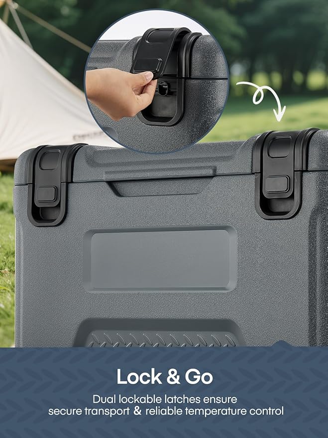 Cooler, Portable Hard Cooler with Dual Latches, Insulated Ice Chest with Swing-up Side Handles, Molded Ruler＆Cup Holders, Coolers Keeps Cool up to 6 Days, Camping Fishing Road Trips Beach, 47.5 QT