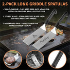 Blackstone Griddle Spatula Set 5-Piece - Heavy Duty 3mm Stainless Steel BBQ Tools with Scraper & Oil Bottles - Professional Griddle Accessories for Blackstone/Camp Chef/Hibachi/Camping Grill