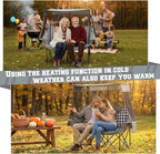 Double Camping Chair with Canopy Shade Oversized Folding Loveseat with Roof, 660lbs Heavy Duty Outdoor Lawn Chair with Holders Pocket for Camping, Fishing (Heating Zones for Cool Evenings)(Gray Plaid)