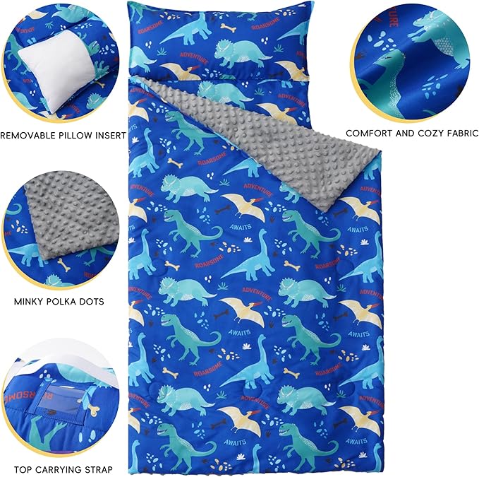 Bunnikins & Clover Toddler Nap Mat with Removable Pillow, Nap Mats for Preschool, Easy Clean Toddler Nap Pad for Kindergarten, Kids Sleeping Bag for Travel Camping