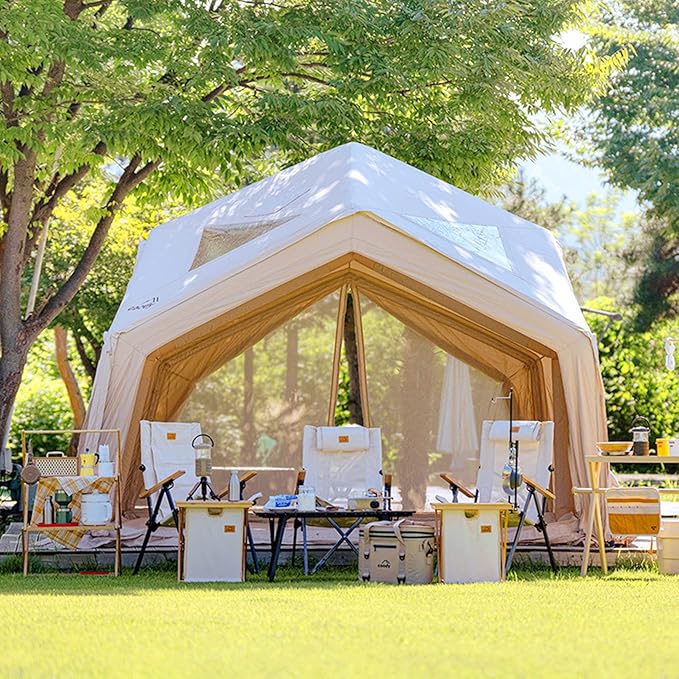 Coody Inflatable Canvas Camping Tents with Stove Jack – Premium Air Beam Family Glamping Tent, Breathable Cotton Canvas, Fast Setup Air Tent with Pump