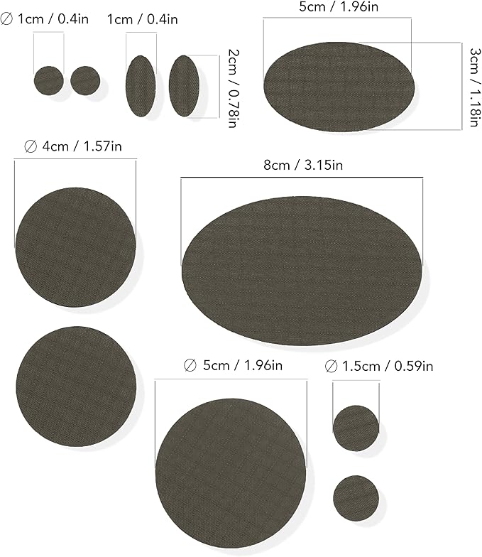 aZengear Repair Patches for Jackets, Tent, Shoe Toe, Air Mattress, Inflatables, PVC Gear - Waterproof, Self-Adhesive, Tear-Cold-Heat-Resistant, Down Puffer Coat (11 Pcs, Charcoal Brown)