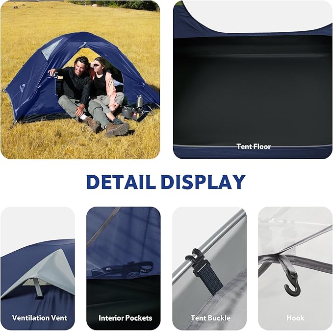 Naturehike Bleik 2-3 Person Camping Tent, Waterproof Double Layer Lightweight Backpacking Tents for Camping