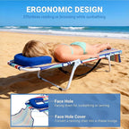 DoCred Heavy Duty Tanning Chair with Face Hole, Adjustable 5-Position Folding Chaise Lounge Chairs for Outside, Portable Lay Flat Beach Lounge Chair for Outdoor Sunbathing Beach Pool Lawn Camping