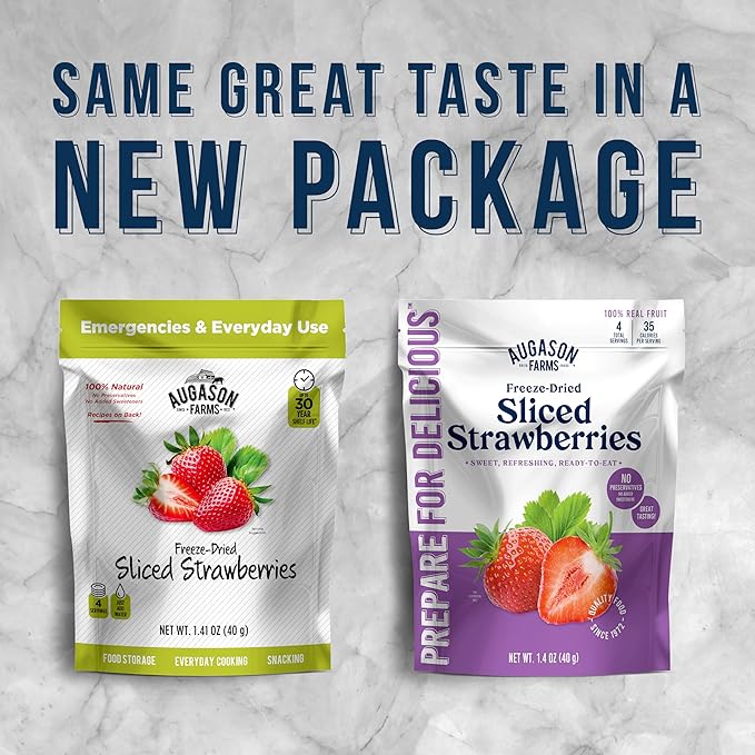 Augason Farms Freeze Dried Sliced Strawberries Pouch - Gluten Free Snack for Baking, Smoothies, and Emergency Storage - Healthy Individual Fruit Snacks – 1.4 Ounces (4 Servings)
