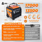 GENMAX 17000w Peak Tri-Fuel Inverter Generator-Features 2-Wire Auto Start/Stop,Ultra-Quiet Tech,CO Sensor,Digital Display&Dual 50A Outlets-Ideal for Home Backup&Construction Sites,EPA/CARB Compliant
