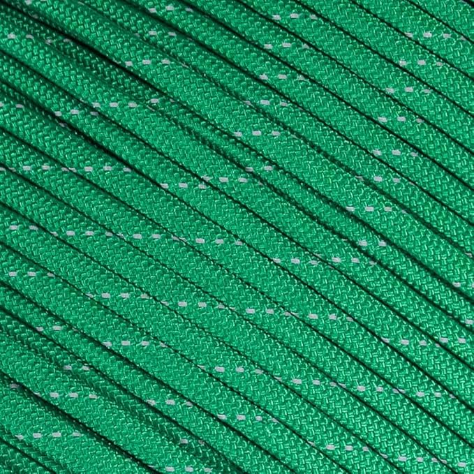 Fluorescent Reflective 550 Type III Guyline Tent Rope Camping Survival Cord High-Visibility Paracord (Reflective Kelly Green, 100 Feet)