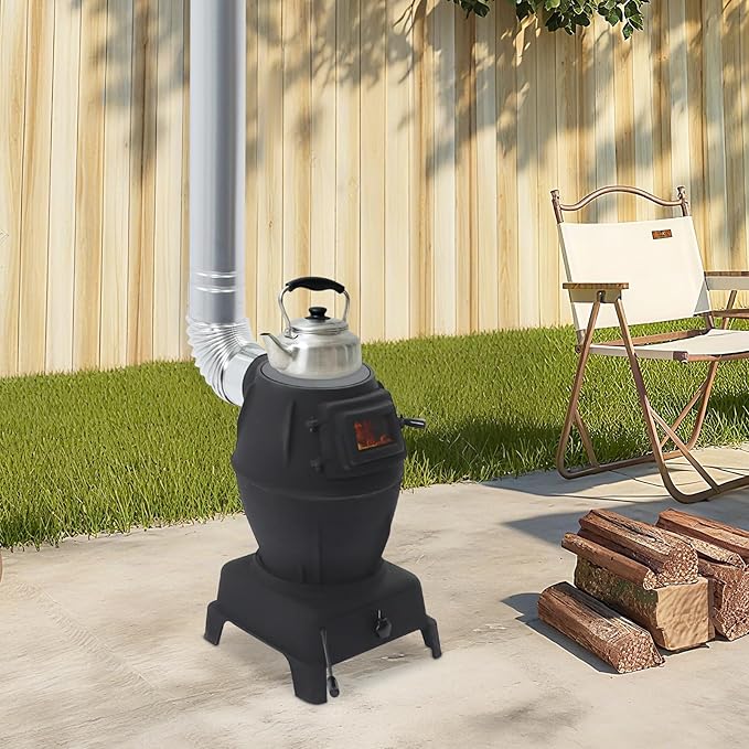 CNCEST Wood Burning Stove with Chimney Pipes,Cast Iron Cast Iron Portable Hot Tent Stove,6m/19.69ft Smoke Sleeve,Wood Stove Heating and Cooking for Camping,Tents,Cooking and Travel (Large)