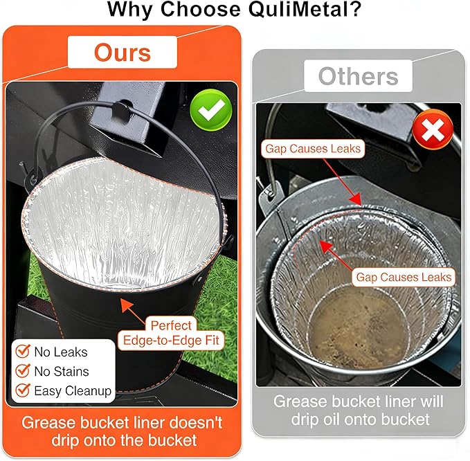 Drip Bucket and 15-Pack Disposable Foil Liners for Oklahoma Joe's, Traeger, Pit-Boss, Z Grill, Camp Chef, Grill Grease Liner Fits Most Offset Smoker, Rec Tec Pellet Grill Bucket, Black